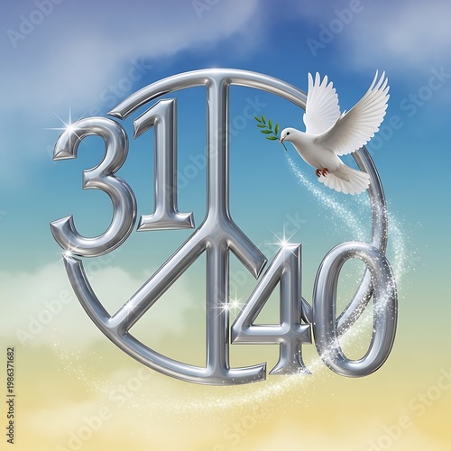 Peace symbol with dove and numbers 3140 olive branch white dove