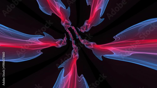 Abstract Neon Energy Vortex With Red and Blue Light Smoke Trails