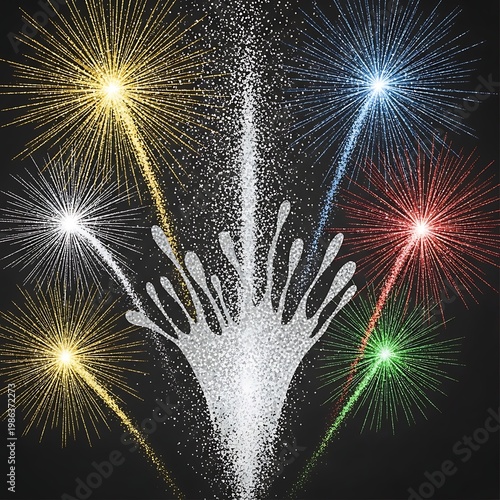 Colorful burst of fireworks in dark sky celebration abstract