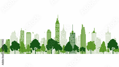 Vibrant Green Urban Landscape Sustainable City Skyline Blending Modern Architecture with Thriving Nature for Eco-Friendly Living and Progress