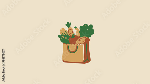 Eco-friendly Grocery Bag with Assorted Fresh Organic Produce, Promoting Healthy Lifestyle and Sustainable Shopping Icon