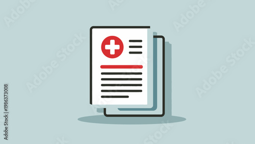 Abstract representation of a health insurance document with a red cross symbol, symbolizing medical care and important paperwork