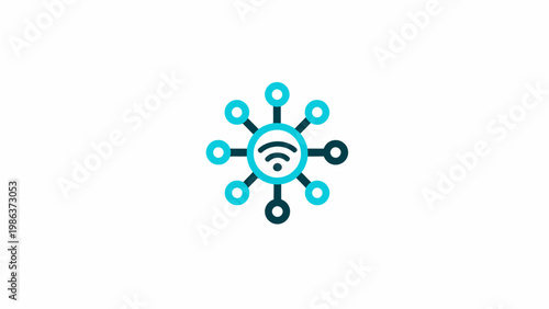 Abstract representation of interconnected nodes and a central Wi-Fi signal, symbolizing network connectivity and communication