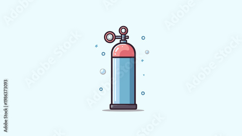 Illustration of a gas cylinder with bubbles, representing medical oxygen or industrial gas supply