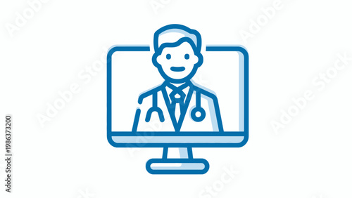 Online doctor consultation icon representing virtual healthcare through a screen interface