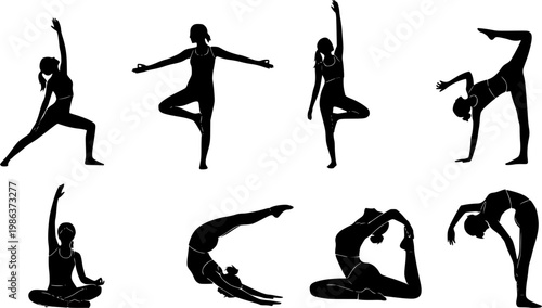 silhouettes of gymnastic poses black silhouette of asport women gymnastics girl silhouette Gymnast girl silhouette isolated