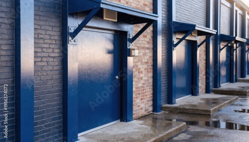 Medium shot of climatecontrolled selfstorage unit row with focused rollup door and blurred adjacent units highlighting secure modern design.