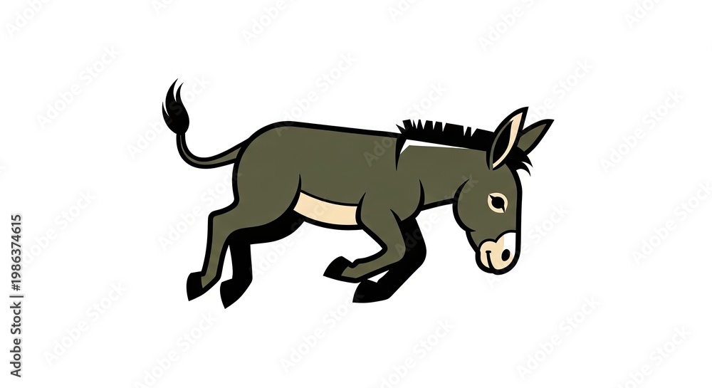 Fototapeta premium Cartoon donkey running on white background isolated vector illustration