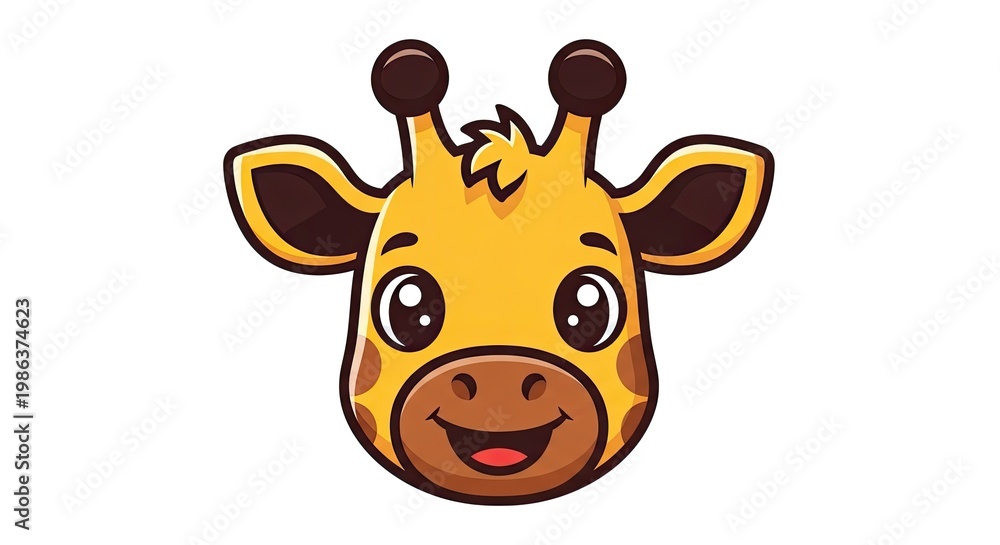 Fototapeta premium Cartoon giraffe head smiling with big eyes on white background