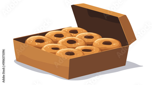 A cartoon-style illustration showing a box of donuts with a box with its lid partially open