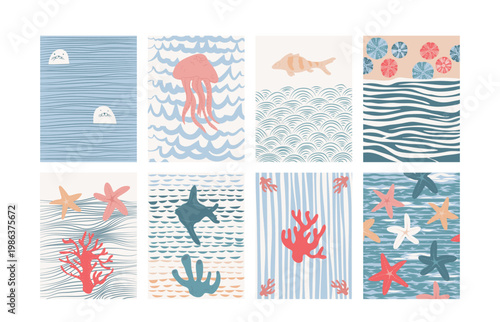 Ocean Pattern Set Seamless Cartoon