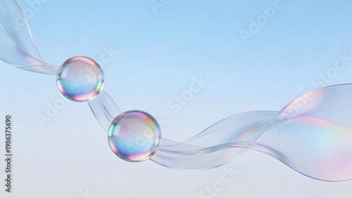 Iridescent bubbles and flowing ribbon