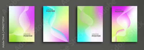 Set of abstract vibrant colorful wavey gradient posters design. Vector illustration 