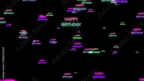 Neon Happy Birthday Text Floating For Party Celebration
