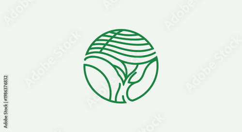 Green logo illustration of a growing plant sprout in a globe symbol