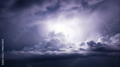 Powerful lightning strike in dark storm,rain
