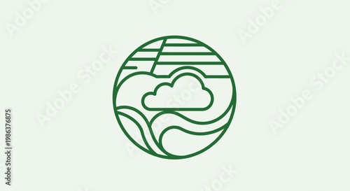 The illustration depicts a stylized green globe with wavy lines and a cloud.