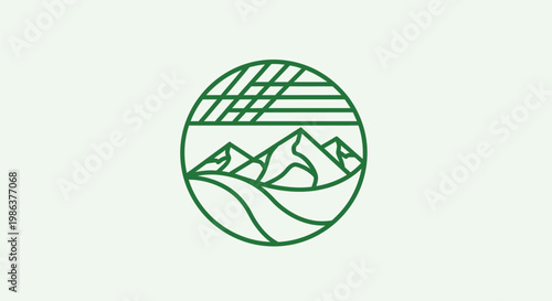 Green logo illustration of mountains and landscape in a circle