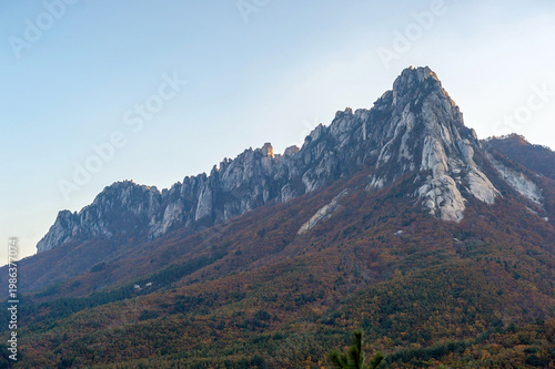 Ulsanbawi Rock peak of Seoraksan Mountain in autumn