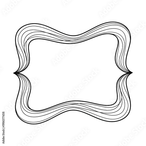 Decorative wavy frame with copy space for graphic design in hand-drawn line art style