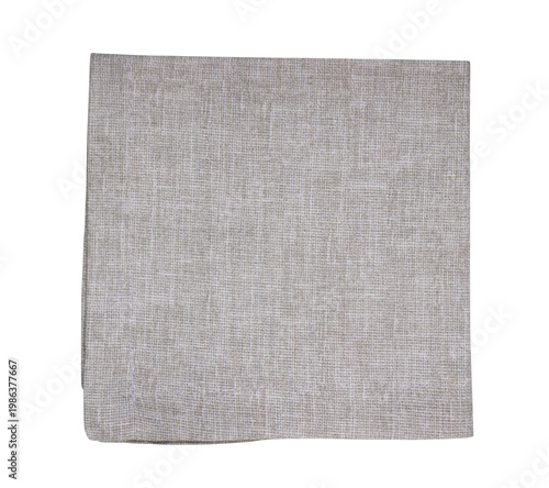 Folded natural linen napkin isolated on white background, minimal neutral textile, clean organic fabric texture for kitchen, dining or interior design