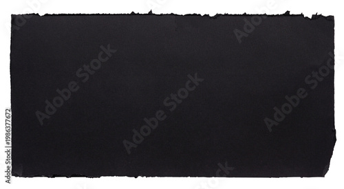 Black torn paper rectangle with rough edges on transparent background
