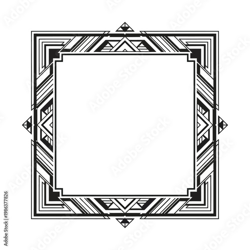 Art Deco Geometric Frame with Intricate Black Line Patterns and Square Border for Vintage Graphic Design