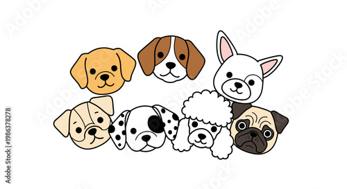 Cute cartoon dog faces illustration.