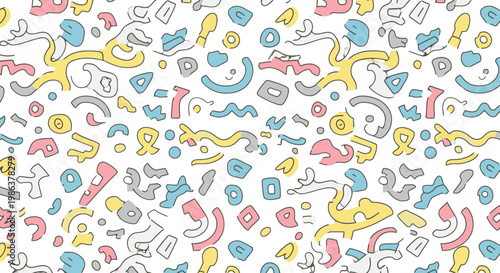 Colorful abstract shapes and symbols pattern.