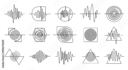 Collection of sound wave graphic icons.