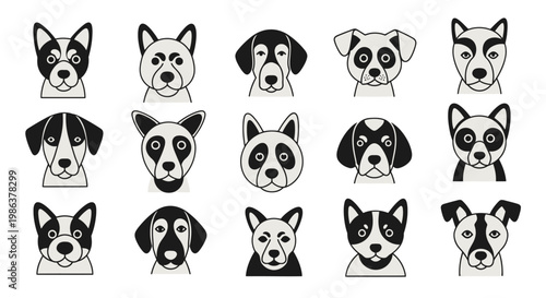 Collection of various dog breeds illustrated.