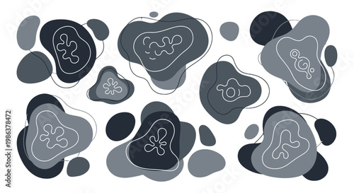 Abstract shapes and floral designs.