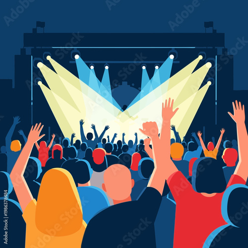 Crowd Enjoys Energetic Concert Performance Amidst Bright Lights