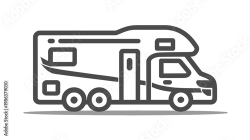Modern RV Camper Van Line Art Icon for Road Trips, Camping, Travel, and Outdoor Adventure. Vector Illustration.