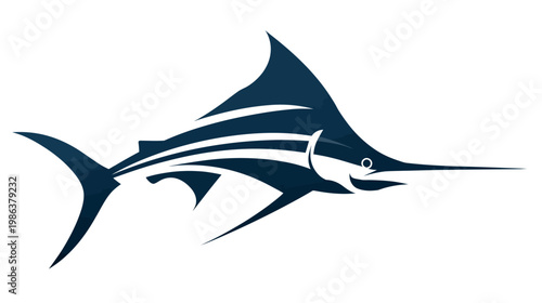 Stylized marlin or swordfish illustration. Blue silhouette of a billfish with dynamic lines, perfect for ocean, fishing, or marine concepts.