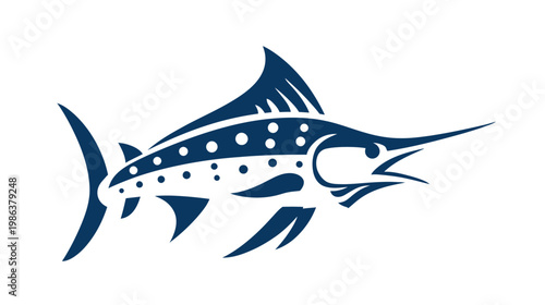 Stylized Blue Marlin Fish Illustration, a Dynamic Marine Animal Icon for Ocean, Sea, and Sport Fishing Design Concepts