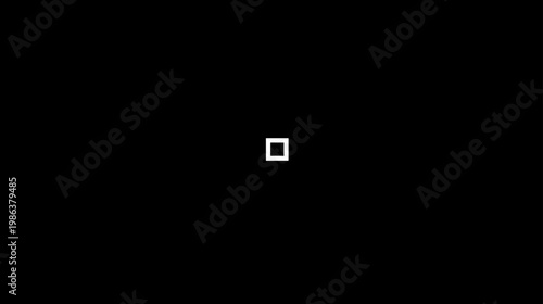 Minimalist white square outline on black background, empty geometric frame icon, simple modern abstract digital design element or symbol