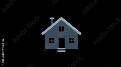 Simple flat design house icon. Minimalist residential building graphic. Home property illustration on a dark background.