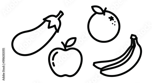 Icon set of healthy food and fruits