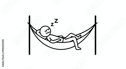 Stick figure sleeping peacefully in a hammock