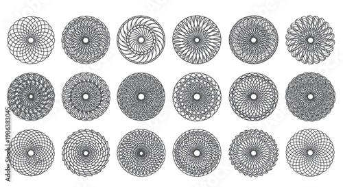 Collection of abstract circular geometric patterns