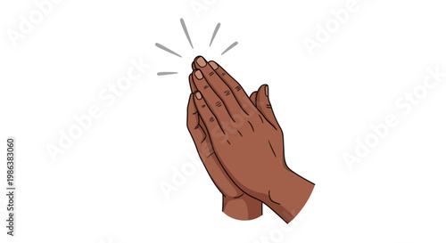 Illustration of praying hands with black skin tone on white background
