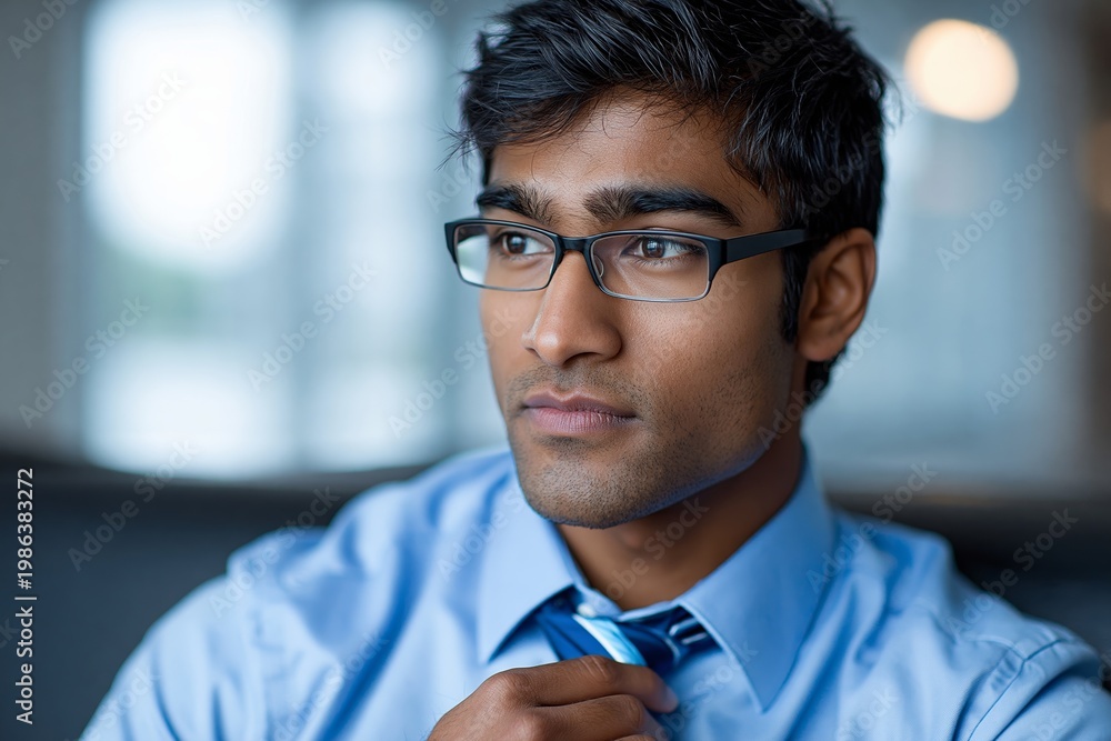 Fototapeta premium Confident young professional in blue shirt and tie