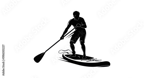 Silhouette of a man stand up paddleboarding on a SUP board