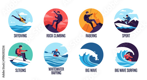 Vector icons set of various extreme sports and outdoor adventure activities