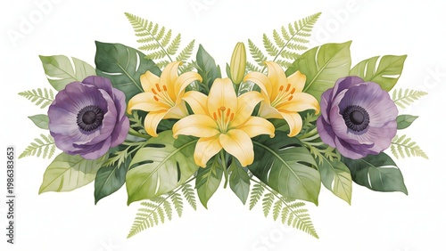 Floral Arrangement with Lilies and Ferns
