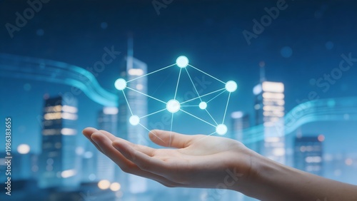 Hand holding digital network connection