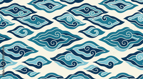 Seamless teal and navy abstract wave pattern background.