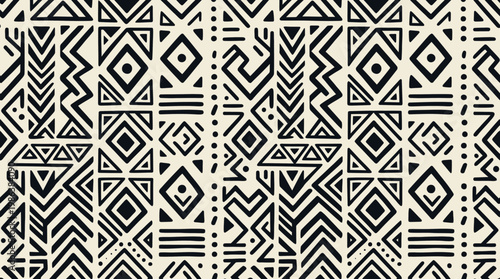 Black and white geometric tribal panel pattern with bold contrast.