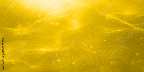 Abstract golden and yellow background with bright white lines flowing through a clear blue sky filled with beautiful summer clouds and sunlight